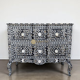 Mother Of Pearl Inlay Floral Design Curved 2 Drawers Chest Black